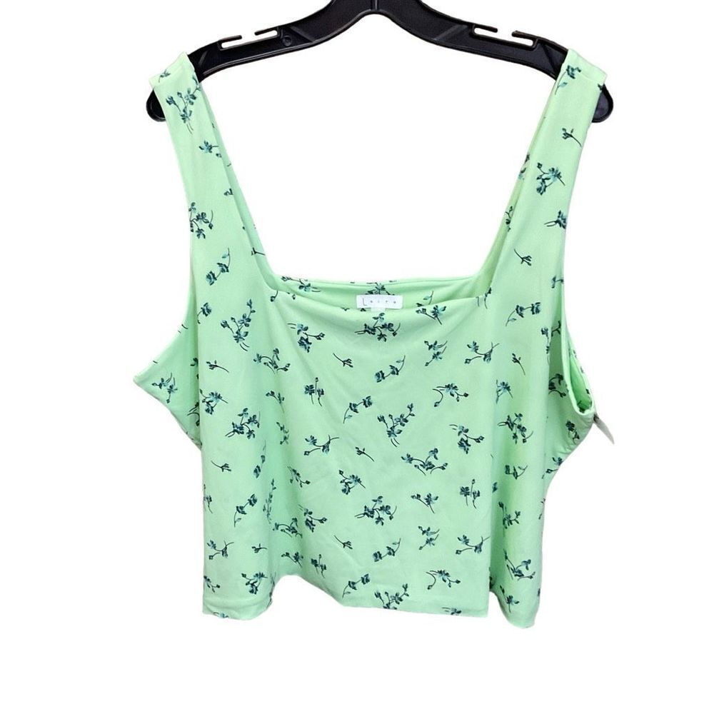 Leith Tank Top Blouse Square Neck Sleeveless Green Blue Floral Women Size 3X